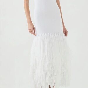 Aje White Fringe Midi Dress
